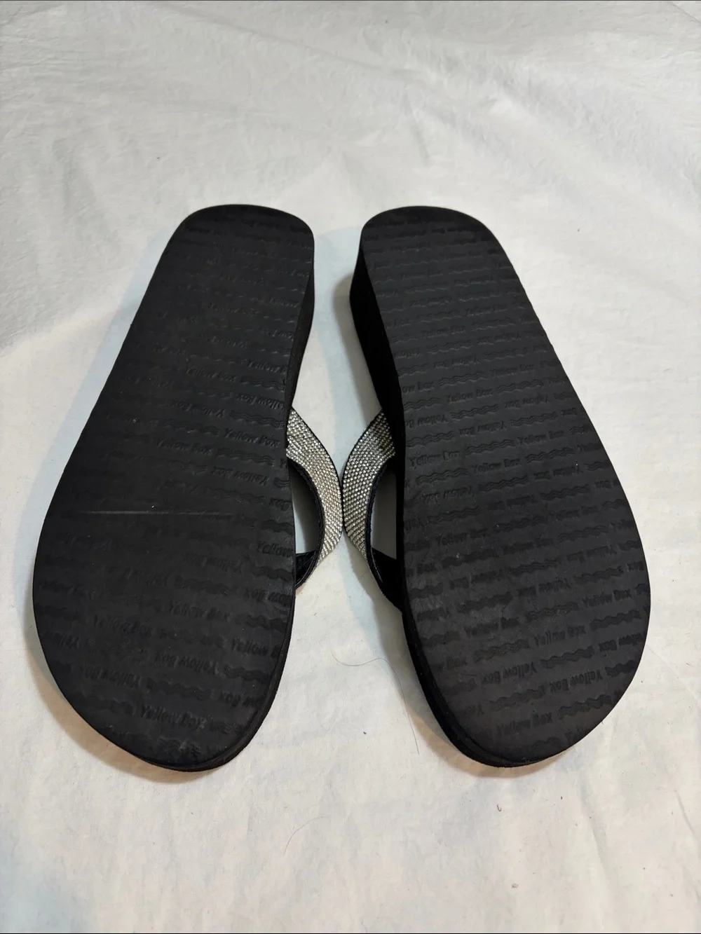 Yellow Box Black Flip Flops with Silver Rhinestone Straps - Picture 4 of 4